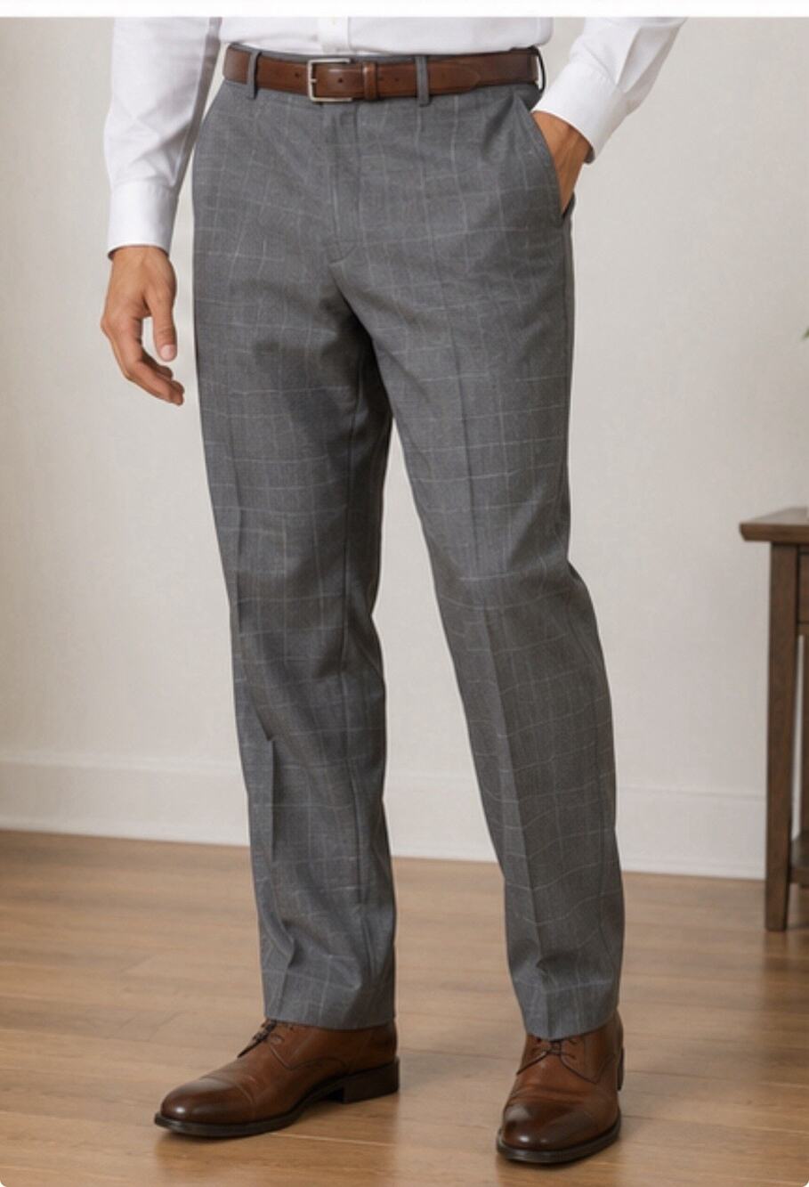 Braggi Louis Raphael Gray Windowpane Dress Pants Men’s 38x32